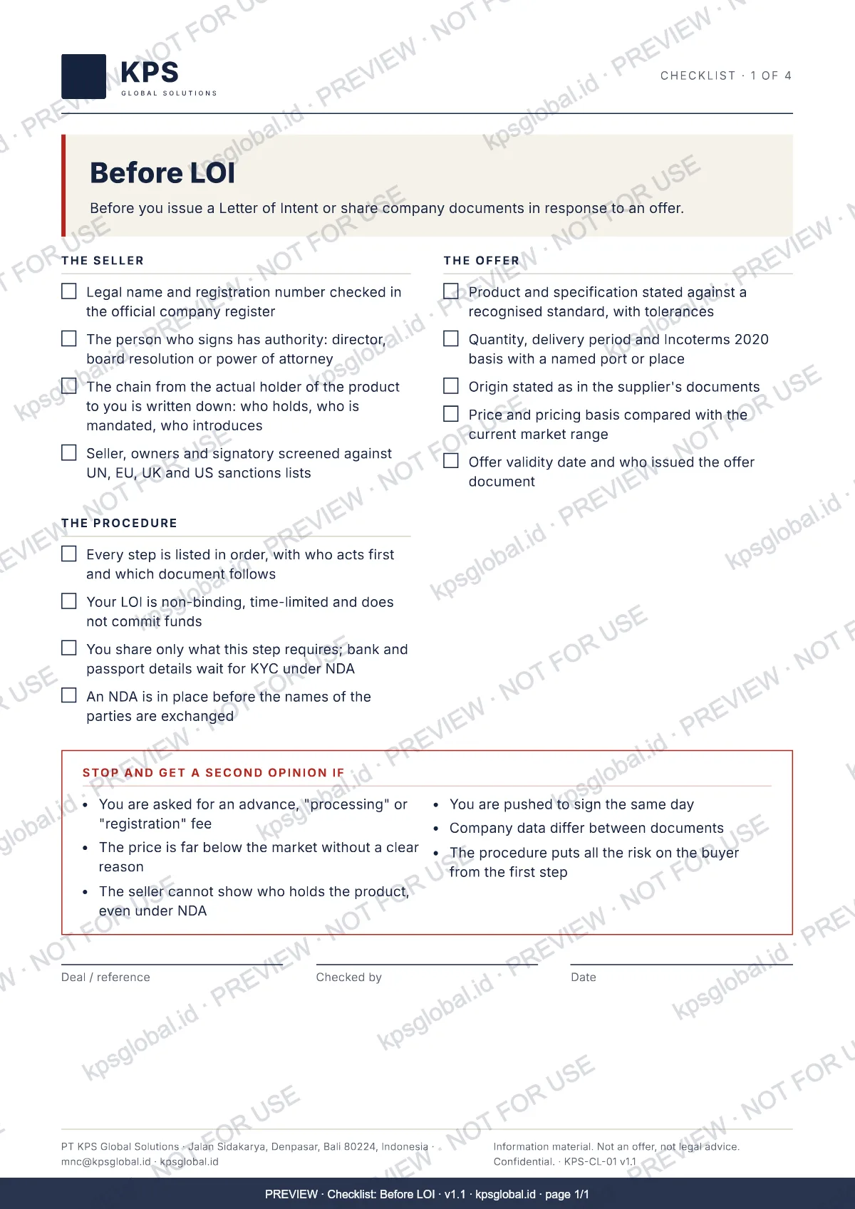 Checklist: Before LOI, page 1: preview with watermark