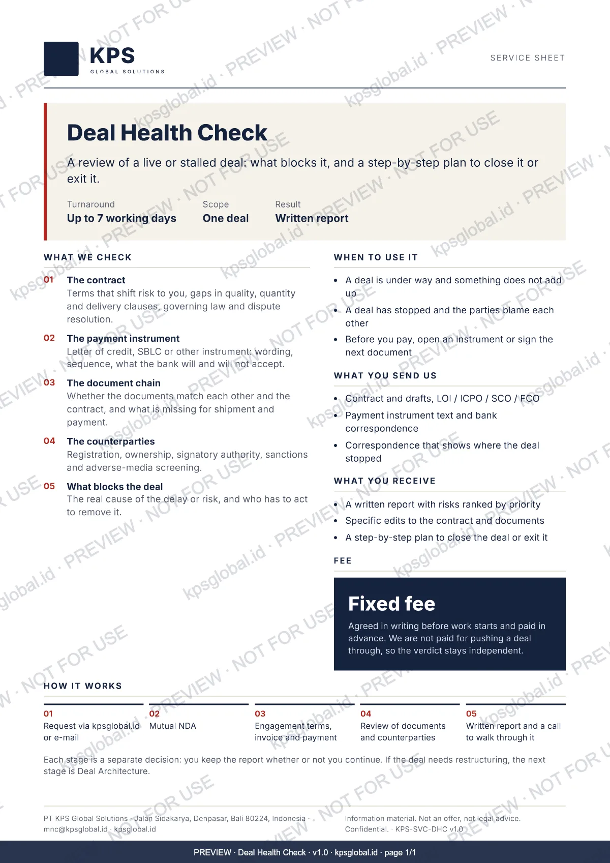 Deal Health Check, page 1: preview with watermark