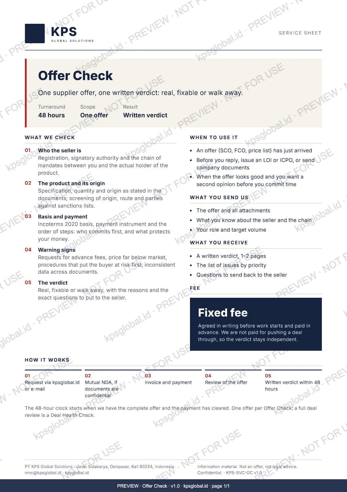 Offer Check, page 1: preview with watermark